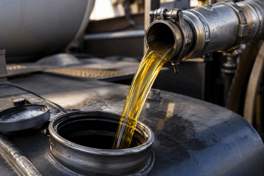 Diesel being transferred into a storage tank