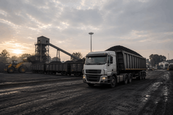 Side-tipper truck transporting coal